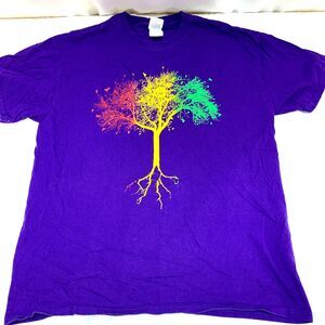Vermont 802 VTree T-Shirt Rainbow Roots Size Large Unisex Purple Gildan Cotton